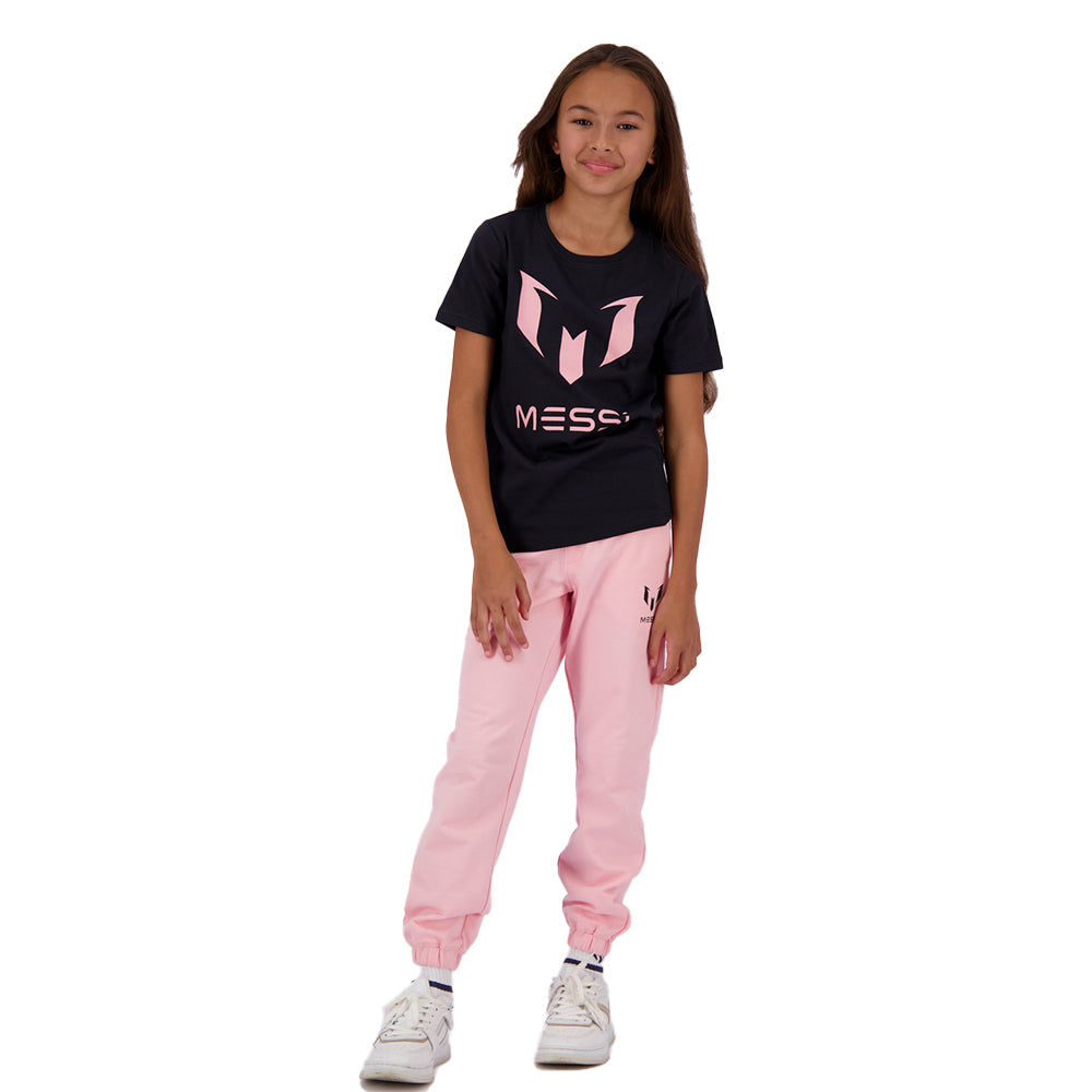 Polera Logo Messi Negro/Rosado Niño