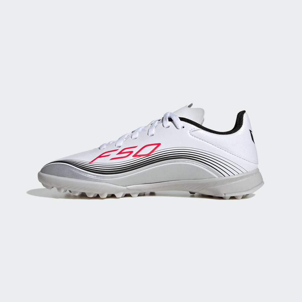 Zapatilla de Futbol Adidas F50 League Messi Blanco-Metalico TF Niño